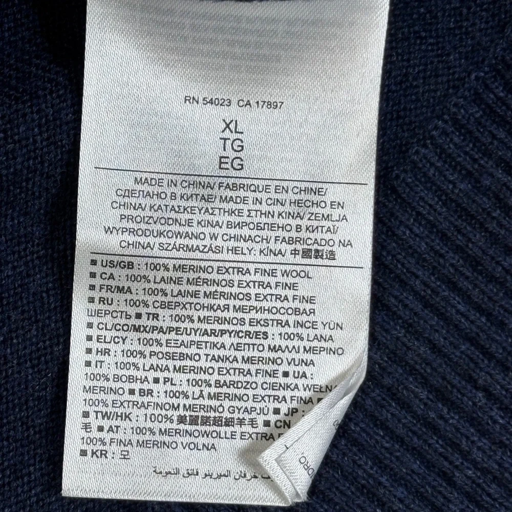 Banana Republic Mens XL Extra Fine Merino Wool V-Neck Sweater Navy Blue Pullover